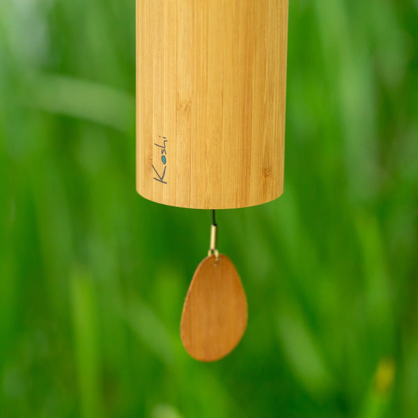 Koshi Terra wind chime, handcrafted bamboo resonance tube with green dot