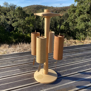 Koshi Earth Symphony Set of 4 Chimes + Premium Flower of Life Stand. Made in France - wind chime set with stand